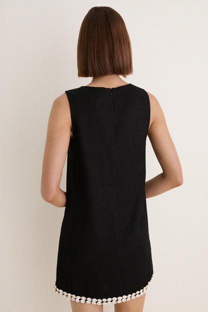 Black & Puka Shell Trim Solene Mini Dress