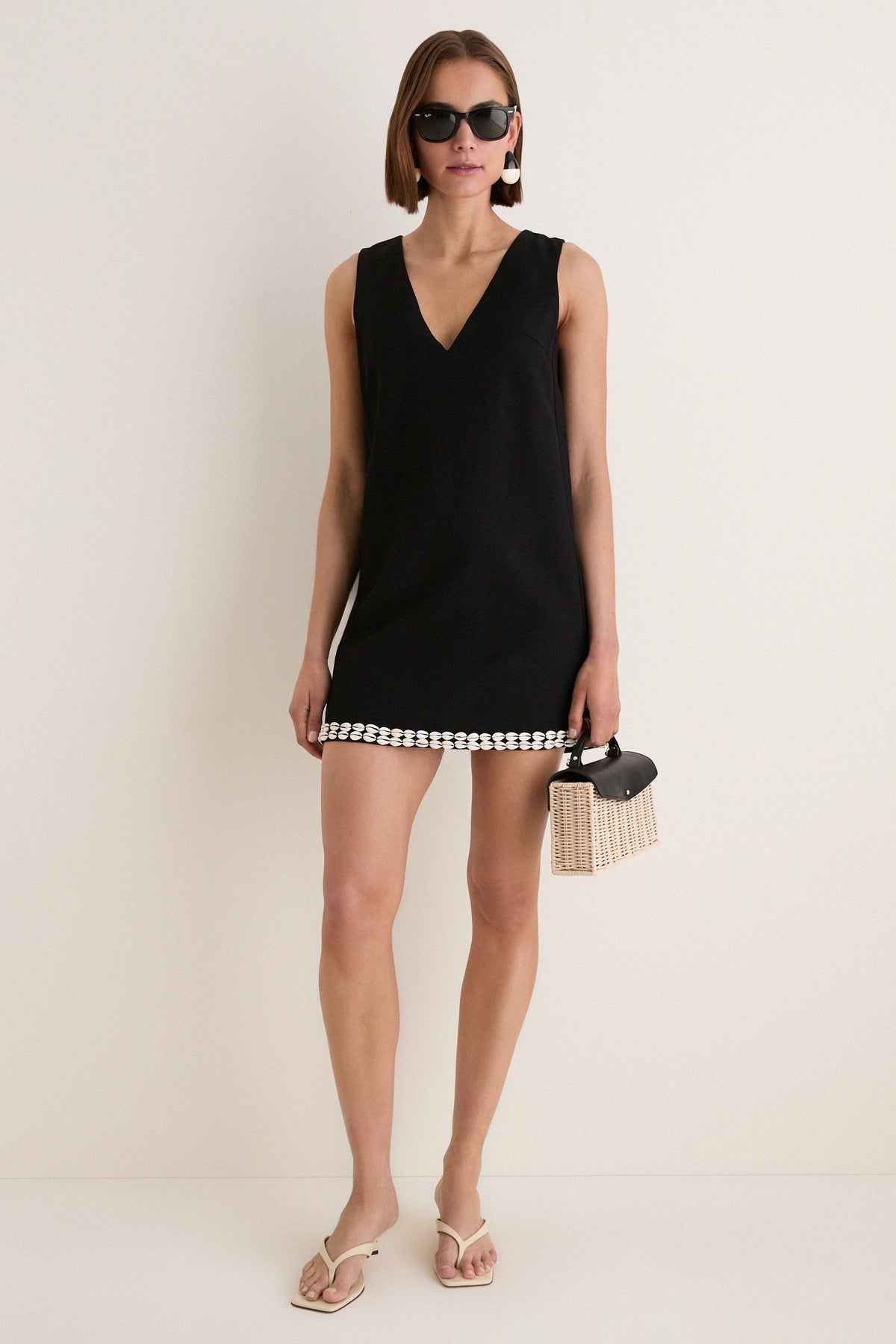 Black & Puka Shell Trim Solene Mini Dress