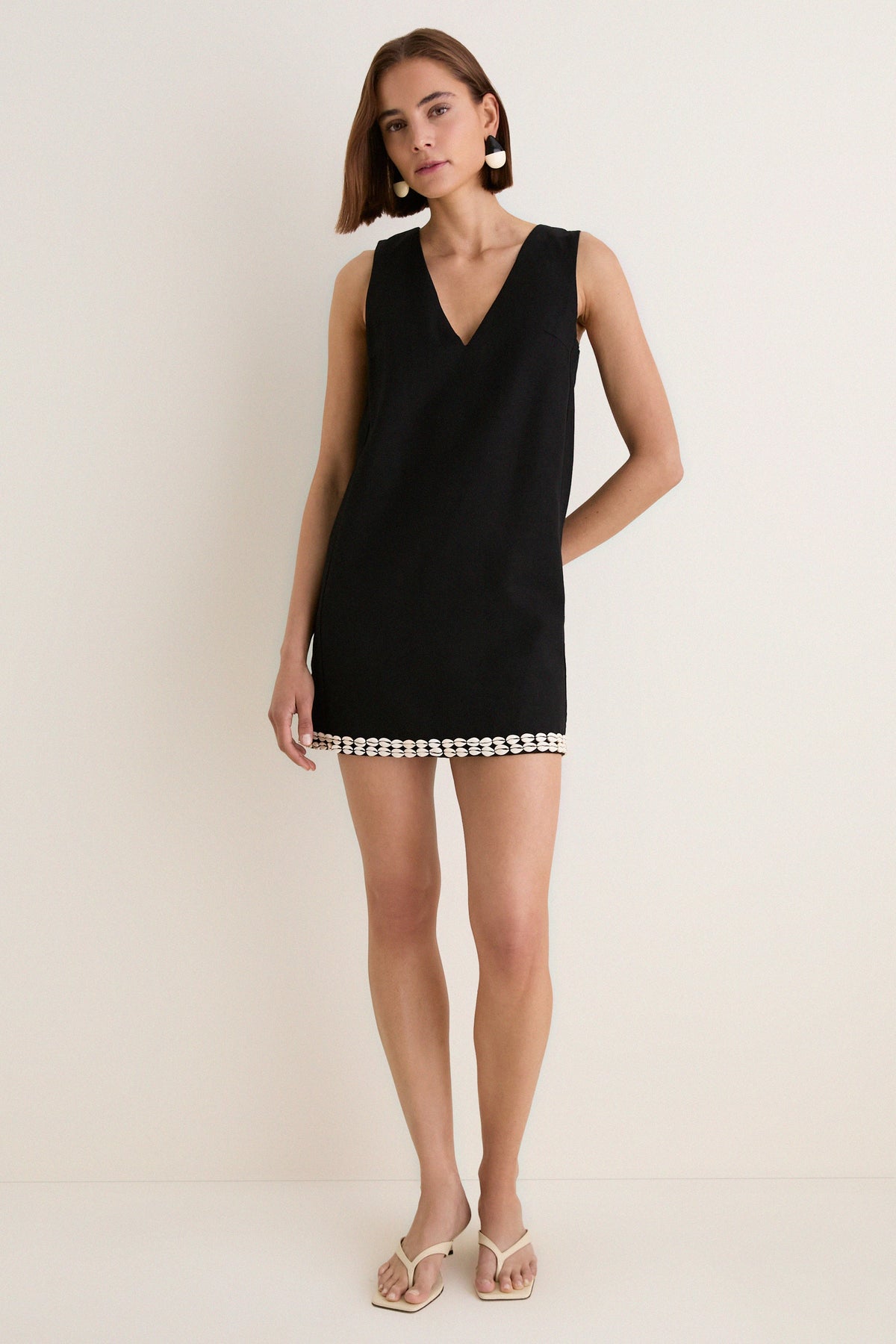 Black & Puka Shell Trim Solene Mini Dress