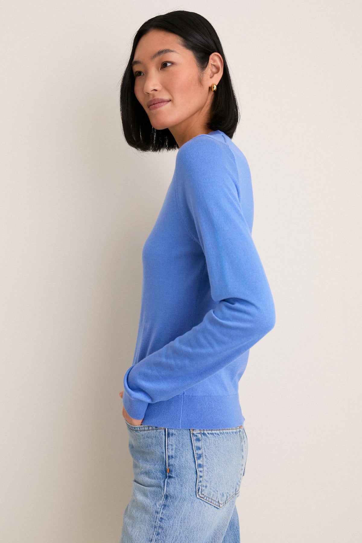Allure Blue Cashmere Silk Long Sleeve Katie Tee