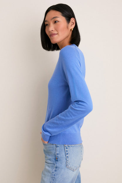 Allure Blue Cashmere Silk Long Sleeve Katie Tee