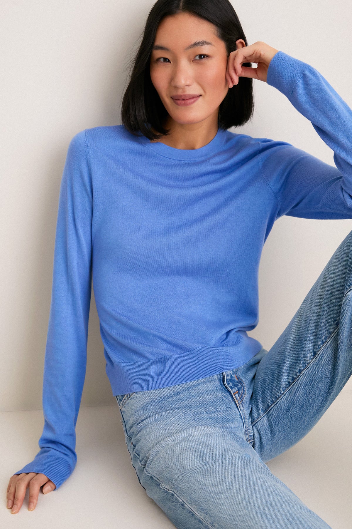 Allure Blue Cashmere Silk Long Sleeve Katie Tee