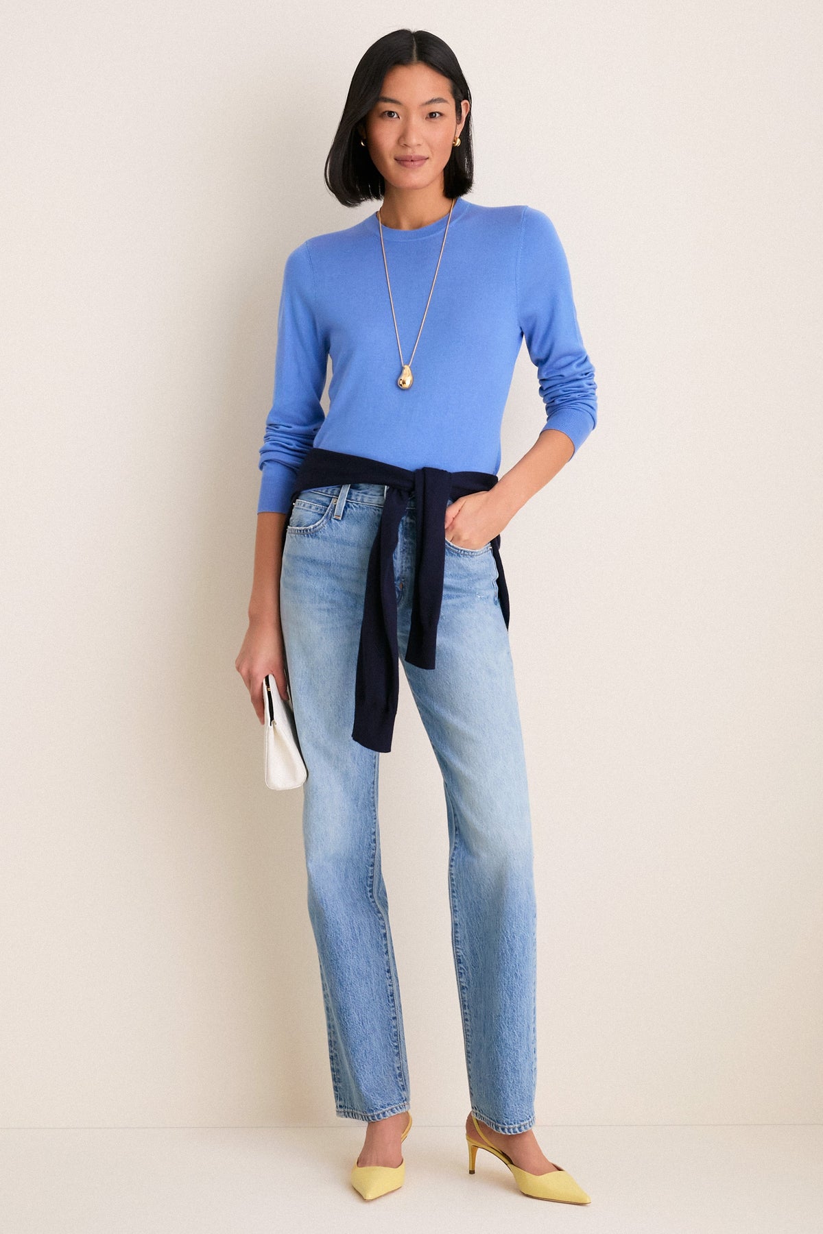 Allure Blue Cashmere Silk Long Sleeve Katie Tee
