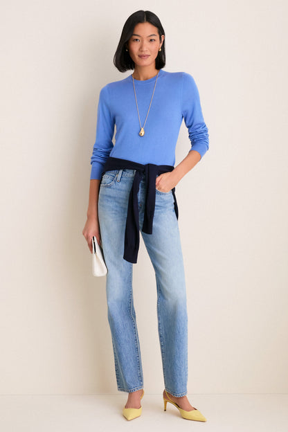 Allure Blue Cashmere Silk Long Sleeve Katie Tee