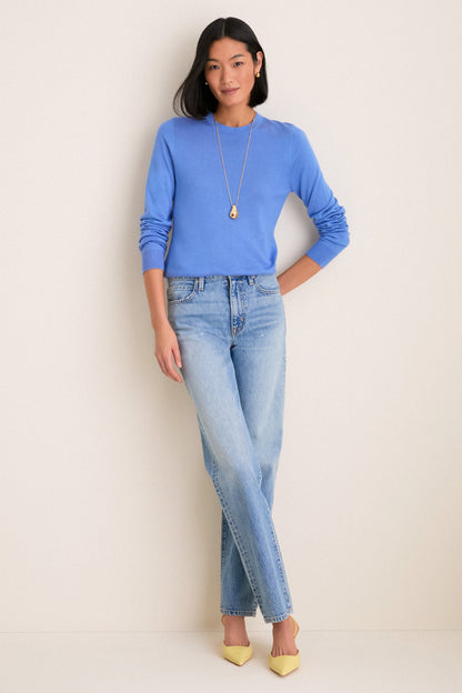 Allure Blue Cashmere Silk Long Sleeve Katie Tee