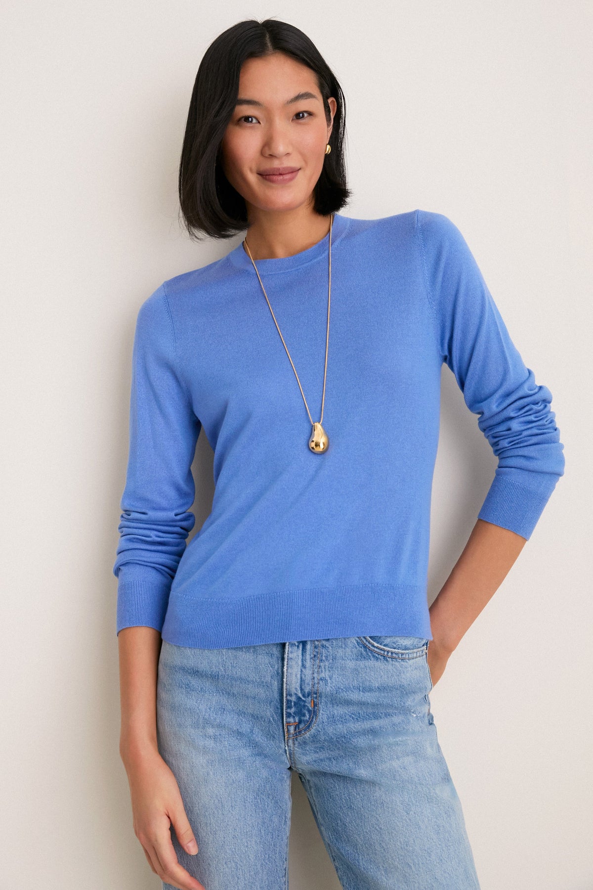 Allure Blue Cashmere Silk Long Sleeve Katie Tee