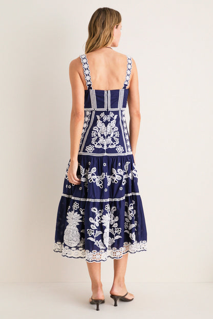Blue and White Richilieu Midi Dress