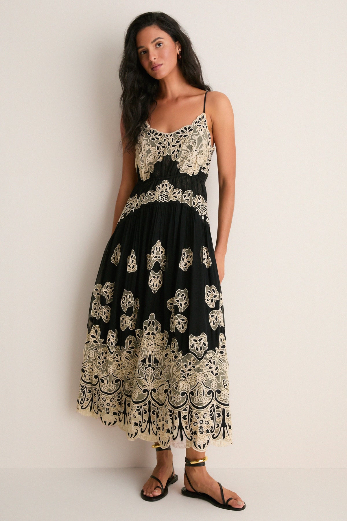 Black Gracelyn Lace Embroidery Maxi Slip Dress