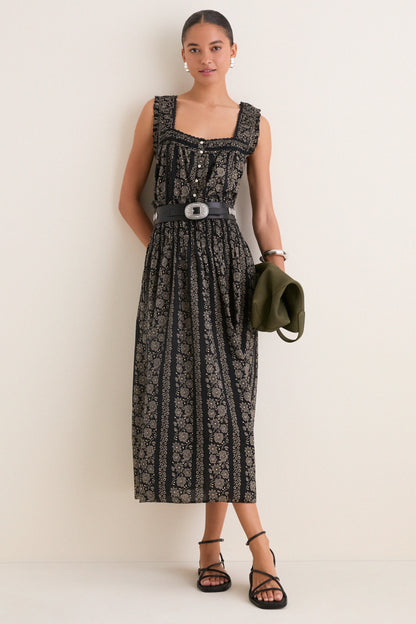Black and Cream Token Floral Victorian Pleat Tank