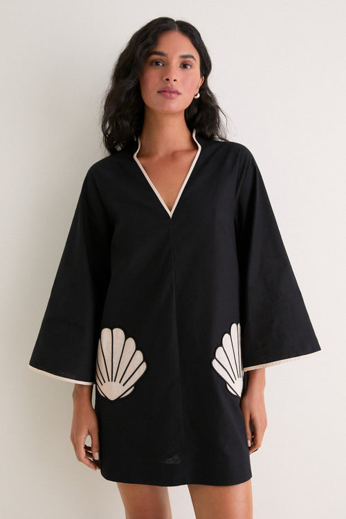 Black & Tan Seashell Oceana Mini Dress