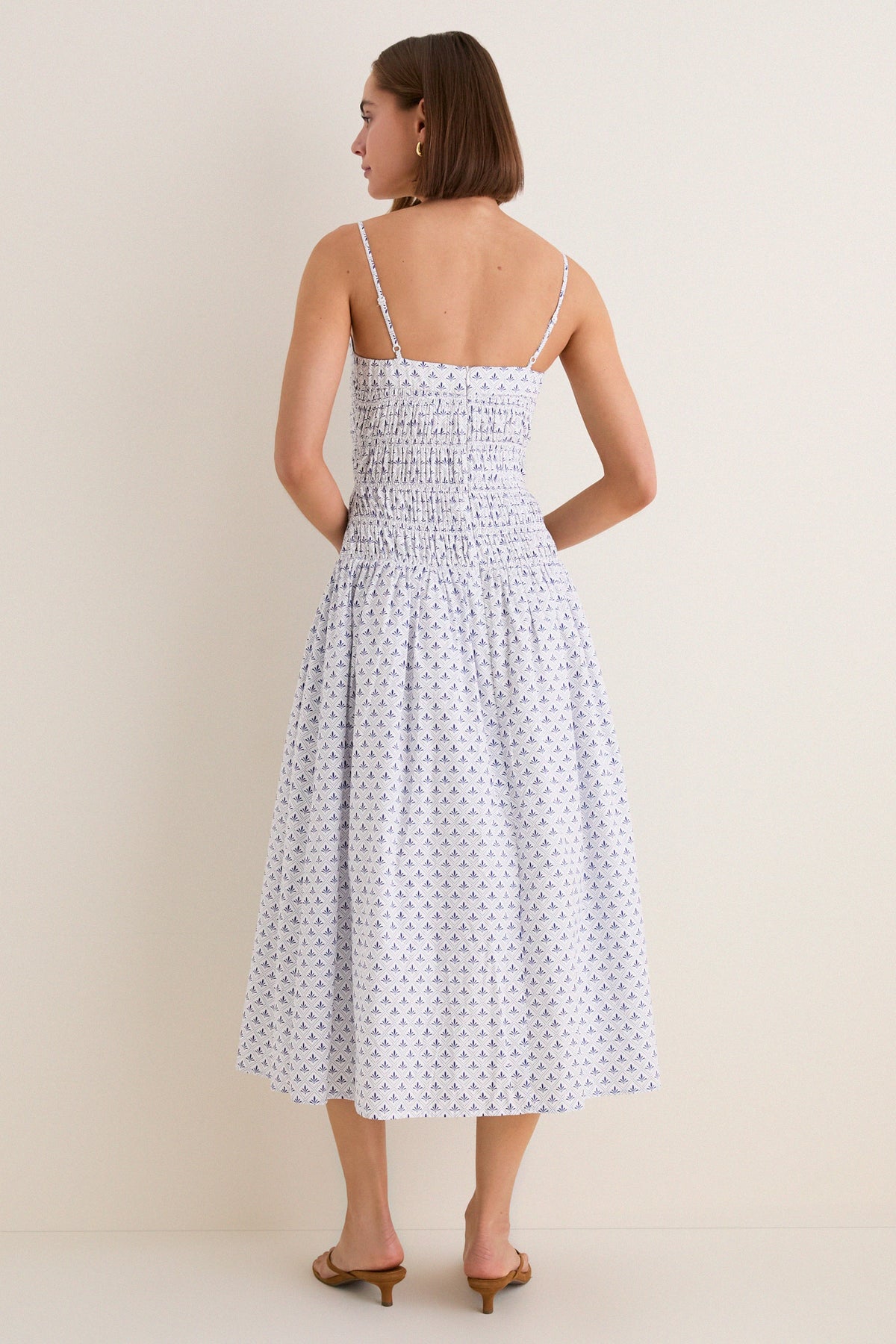 Blue & White Ditsy Tile Smocked Keeley Maxi Dress