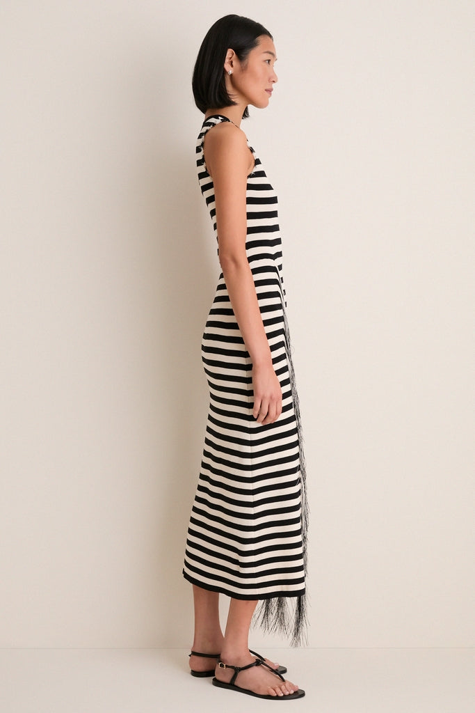 Black and White Stripe Sabine Fringe Knit Dress