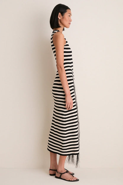 Black and White Stripe Sabine Fringe Knit Dress