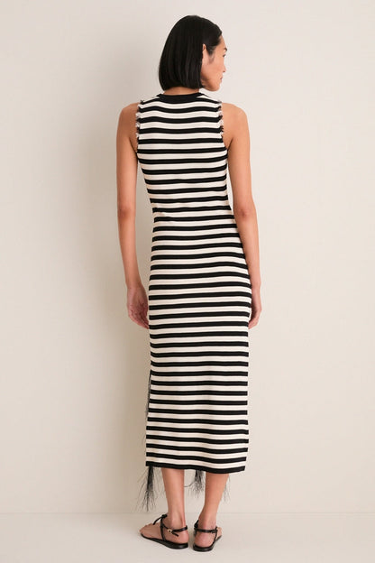 Black and White Stripe Sabine Fringe Knit Dress