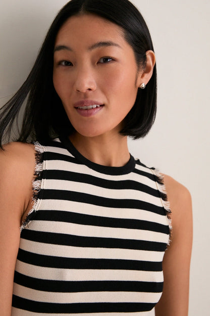 Black and White Stripe Sabine Fringe Knit Dress