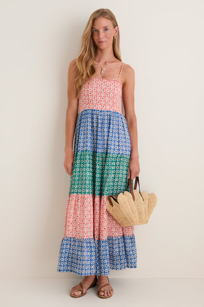 Aster Blue Smocked Back Maxi