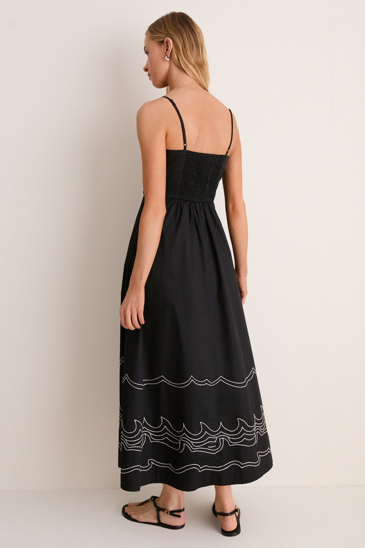 Black Embroidered Cotton Rhea Maxi Dress