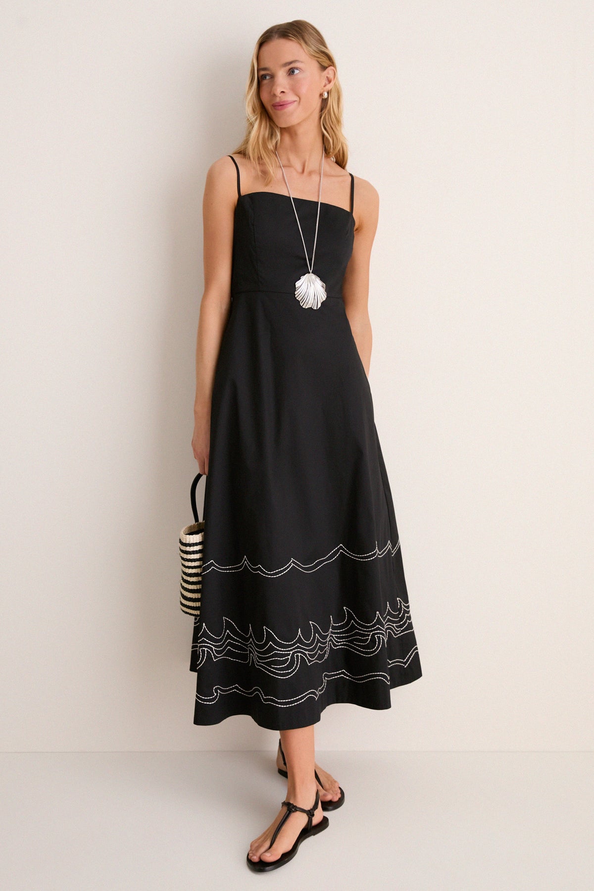 Black Embroidered Cotton Rhea Maxi Dress
