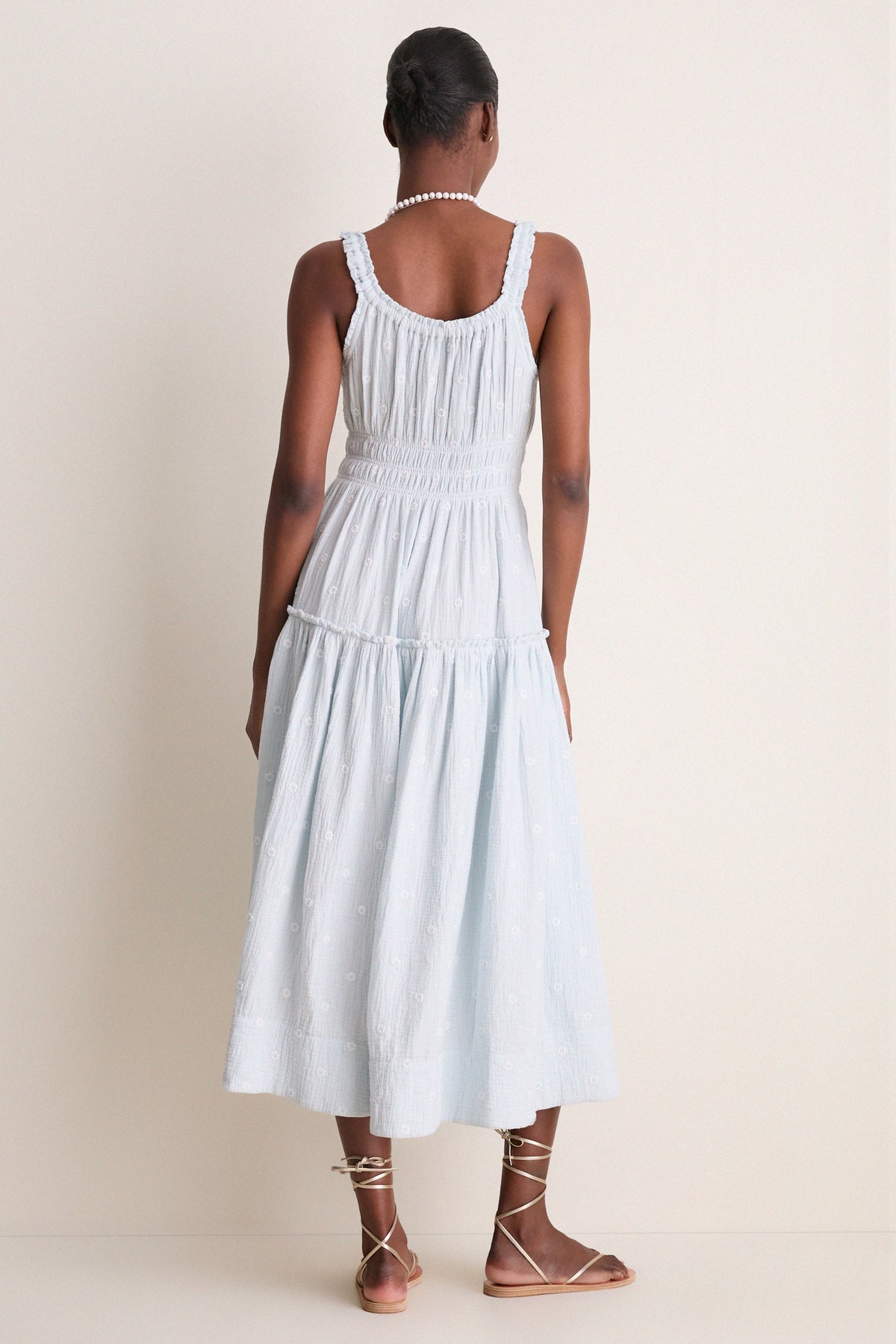 Blue Gauze Daisy Embroidered Landis Midi Dress