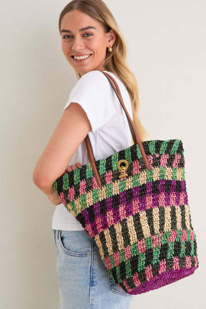 Berry Multi Striped Raffia Veronica Beard Tote