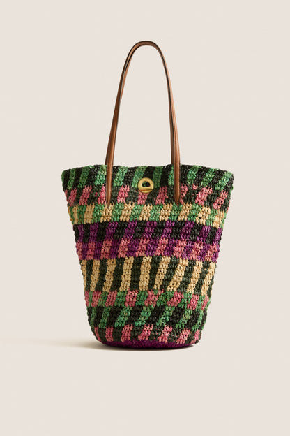 Berry Multi Striped Raffia Veronica Beard Tote