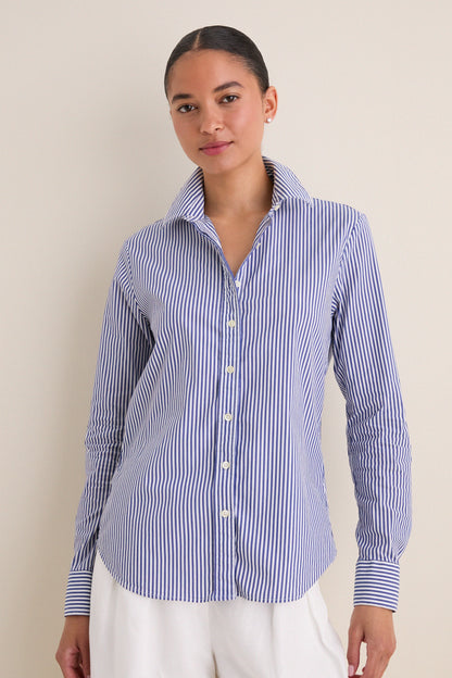 Blue and White Stripe Boyfriend Shirt