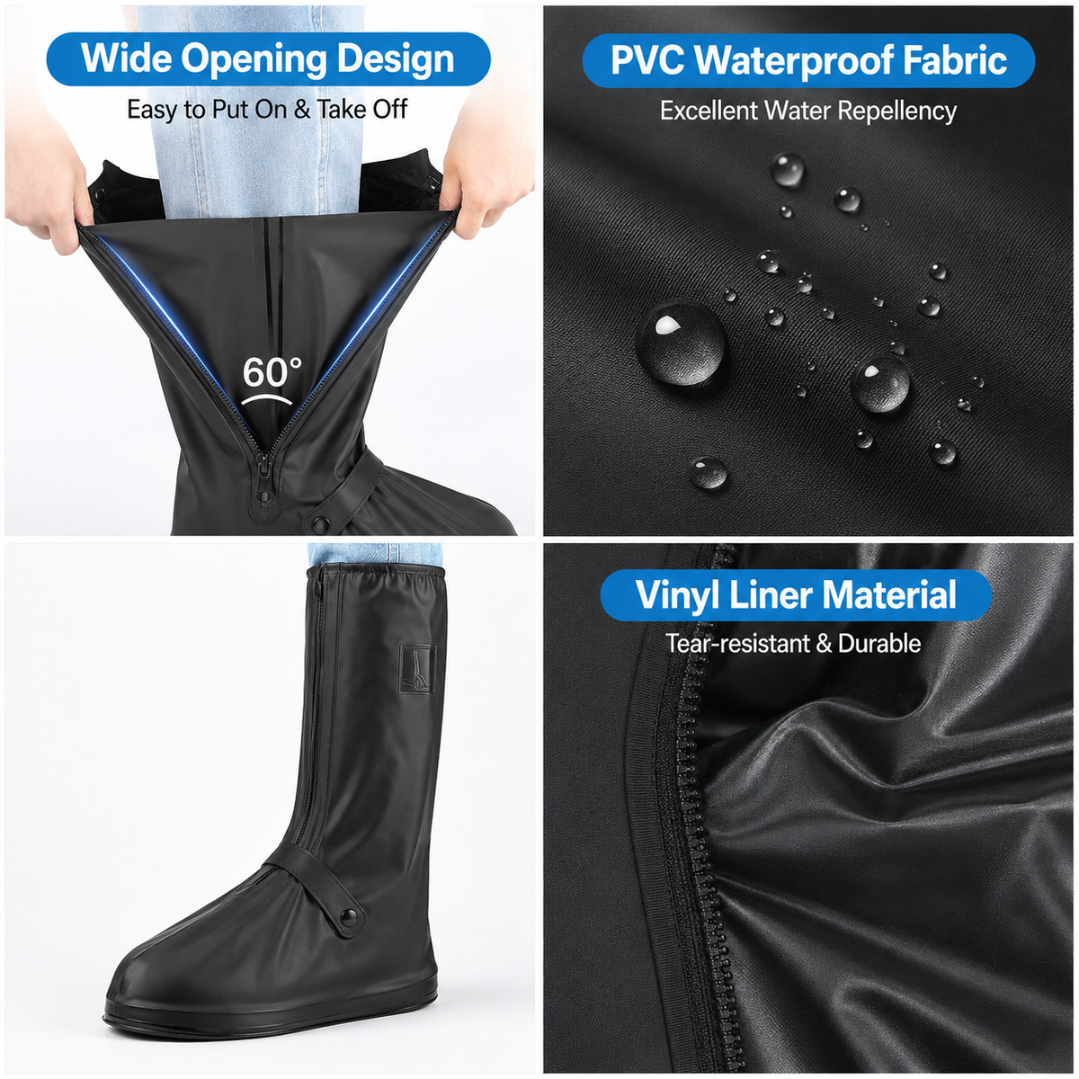Reusable Knee-High Waterproof Rain Shoe Covers Non-Slip Boot Protectors