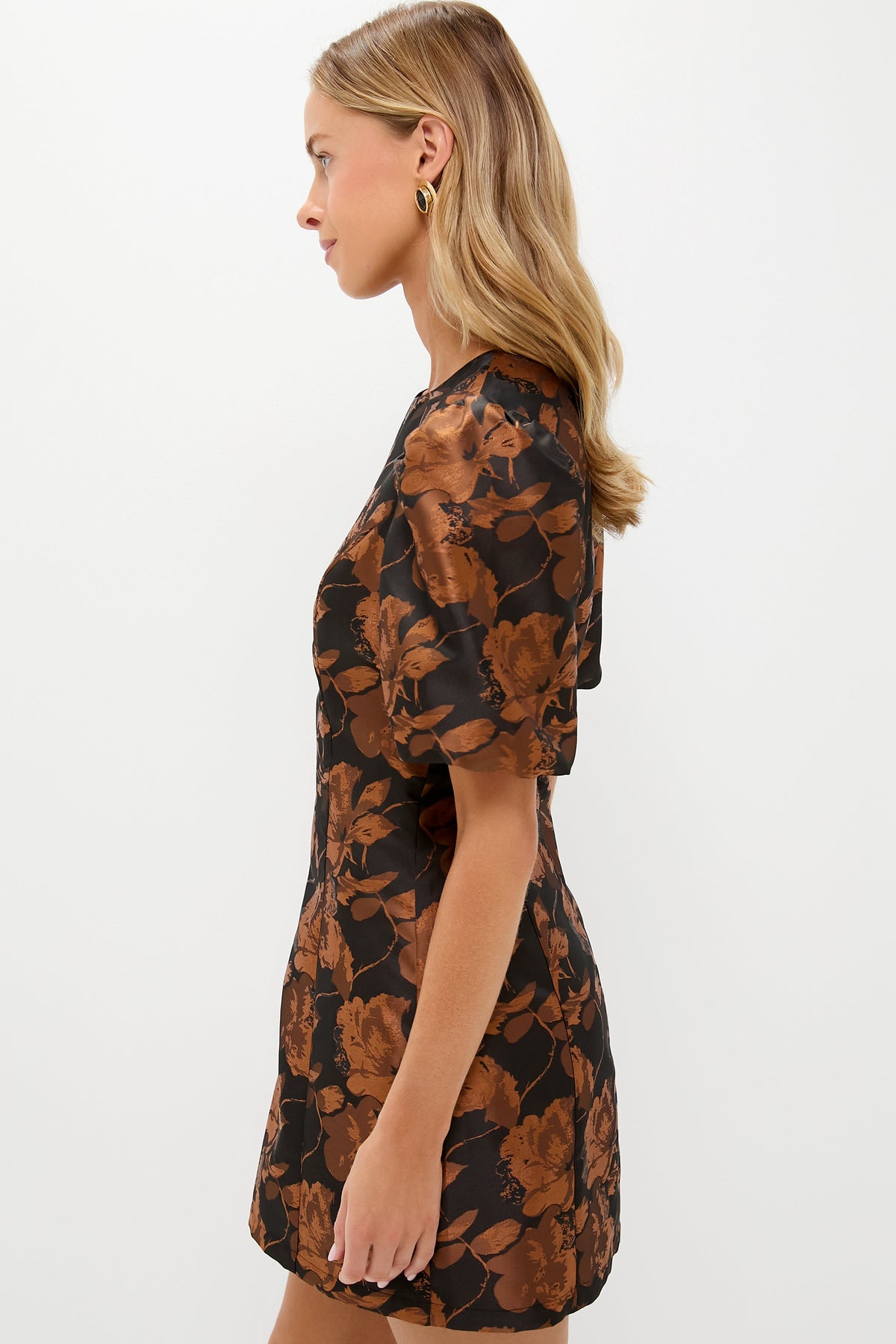 Black & Copper Floral Jacquard Minetta Mini Dress
