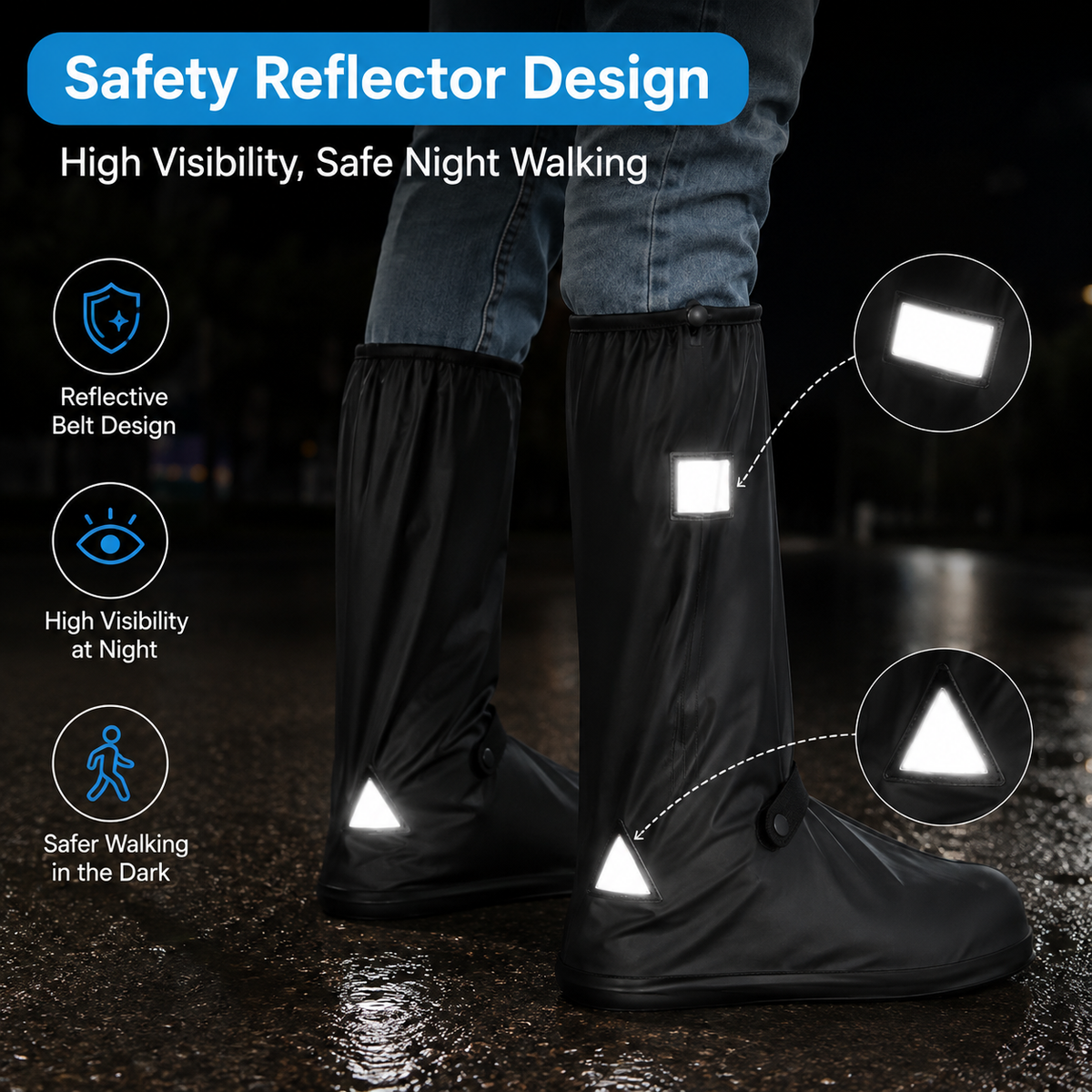 Reusable Knee-High Waterproof Rain Shoe Covers Non-Slip Boot Protectors