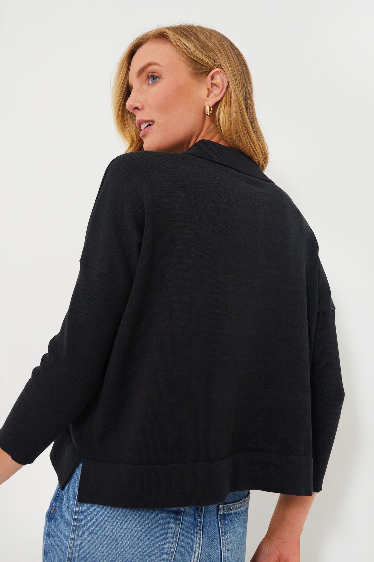 Black Clayton Long Sleeve Knit Polo