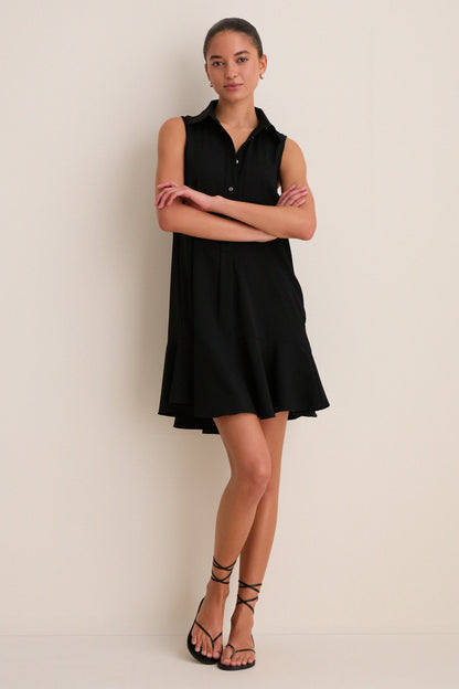 Black Crepe Sleeveless Callahan Shirt Dress