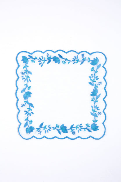 Blue and White Floral Cocktail Napkins Set of 4