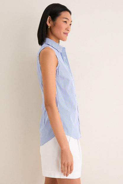 Blue and White Stripe Sleeveless Shirt