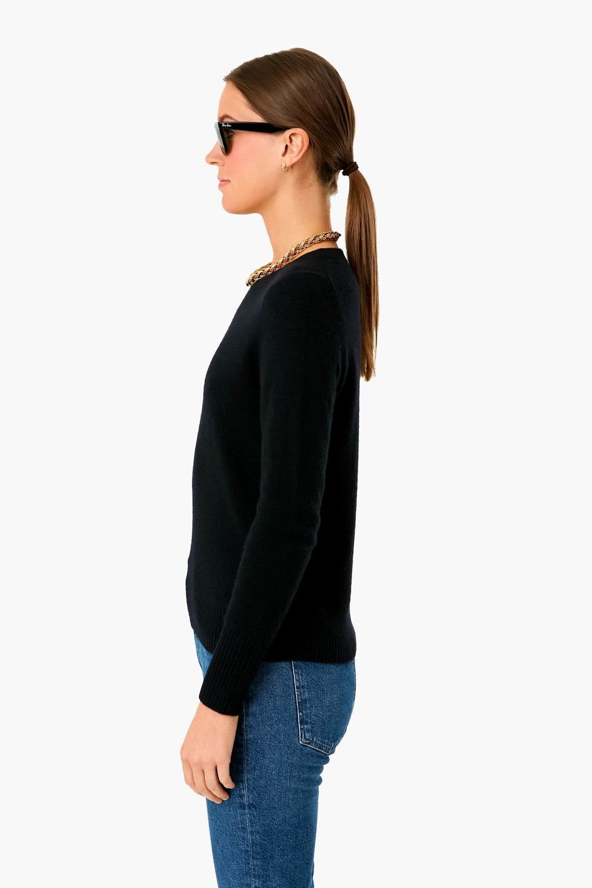 Black Cashmere Classic Crewneck Sweater