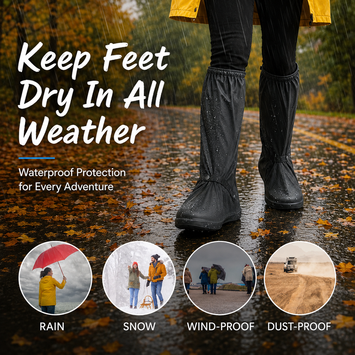Reusable Knee-High Waterproof Rain Shoe Covers Non-Slip Boot Protectors
