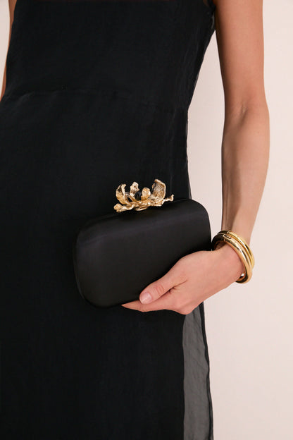Black Adele Orchid Lock Clutch