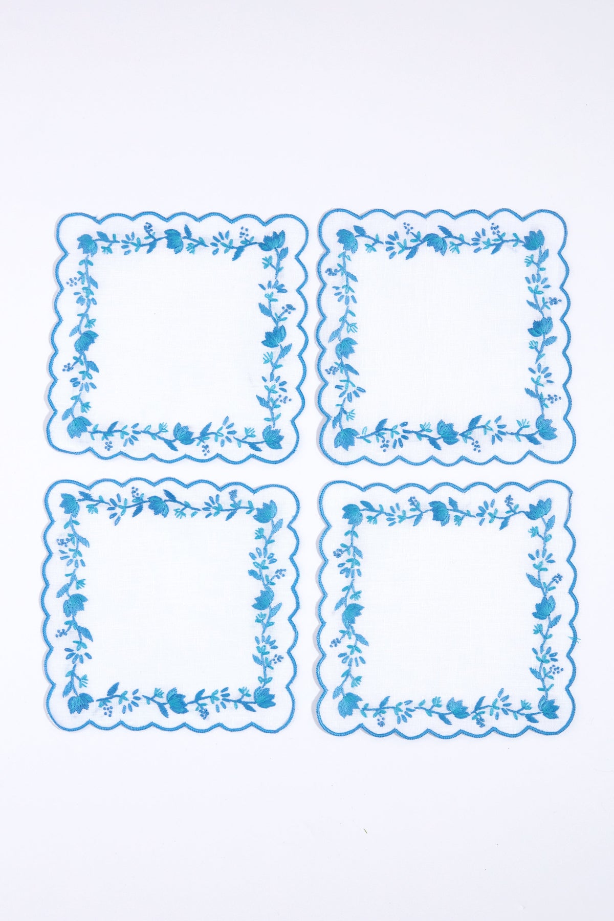 Blue and White Floral Cocktail Napkins Set of 4