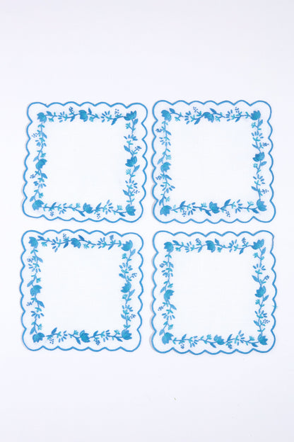 Blue and White Floral Cocktail Napkins Set of 4
