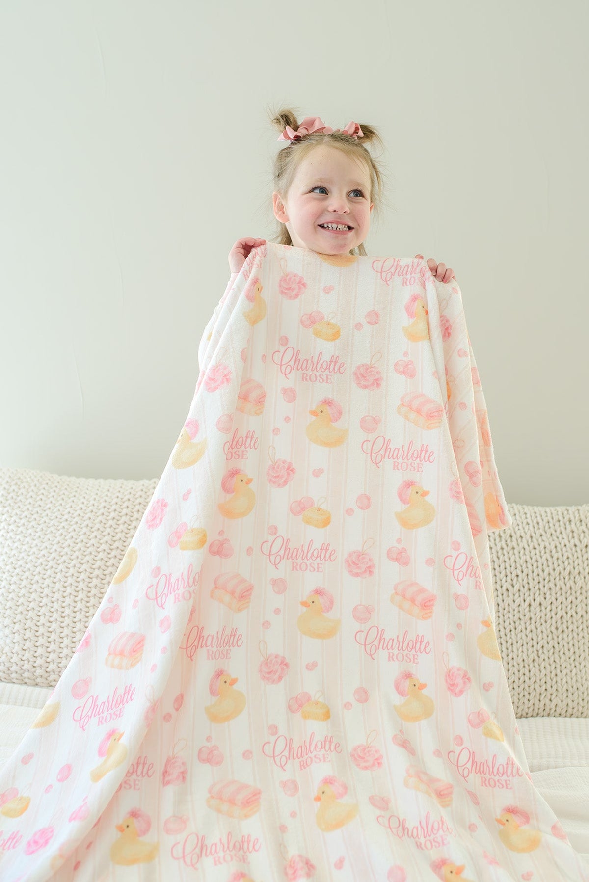 Personalized Kids Blanket | Bubble Duckies Pink
