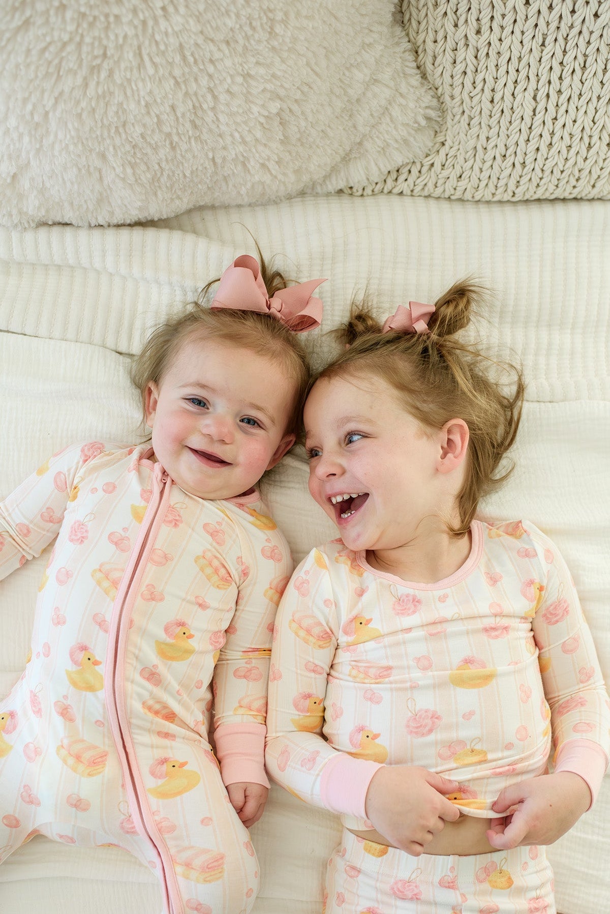 Convertible Bamboo Zip Romper Pajamas | Bubble Duckies Pink