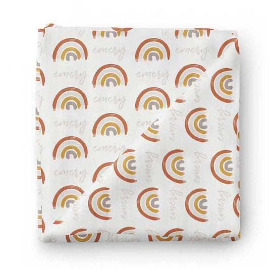 Cannon's Earthy Rainbow Personalized Swaddle Blanket