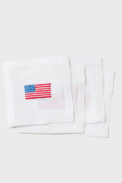 American Flag Embroidered Cocktail Napkins Set of 4