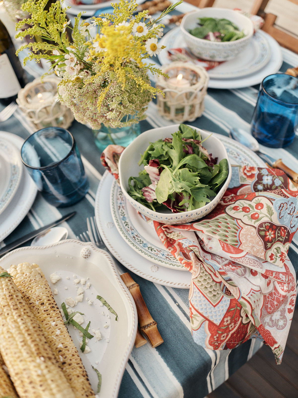 Blue and Grey Stripe Tablecloth
