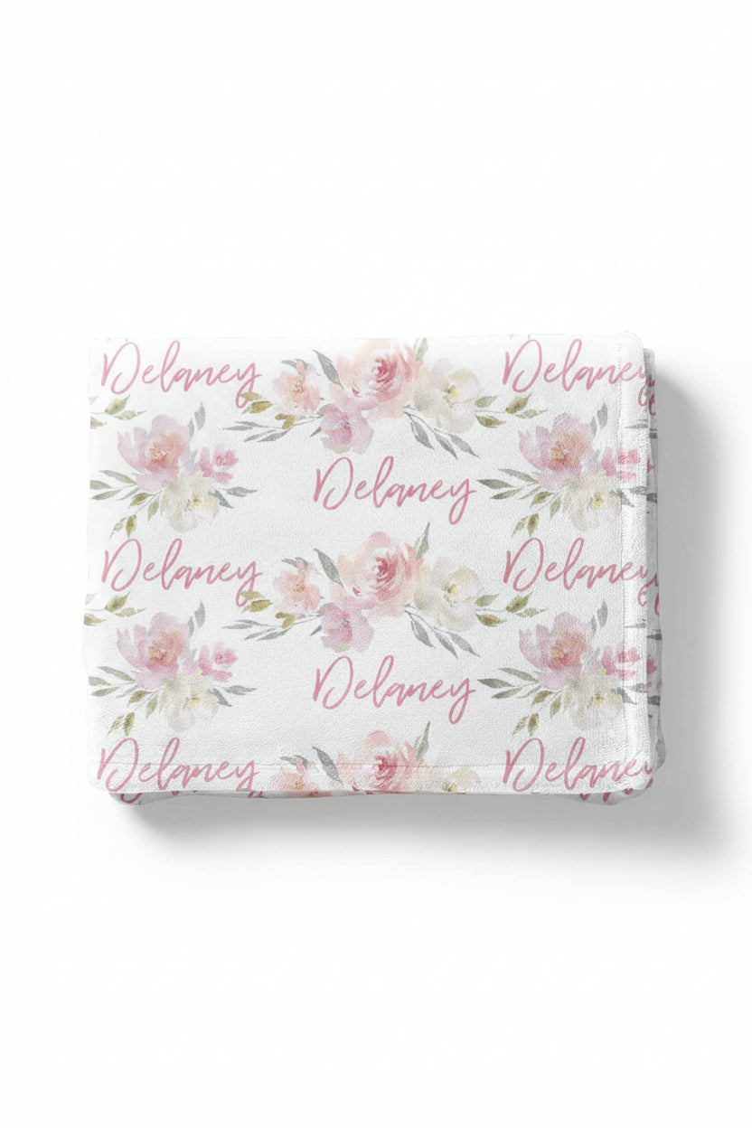 Delaney Dusty Blush Floral Personalized Toddler Blanket