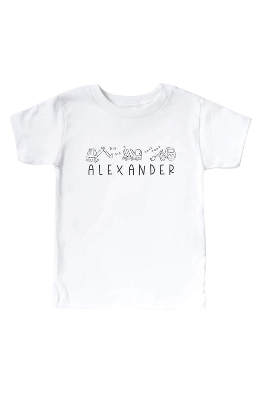 Personalized Doodle Dozers Kids Graphic Tee | White