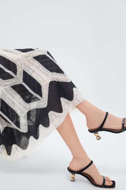 Black and Cream Rhiannon Lace Slip Dress