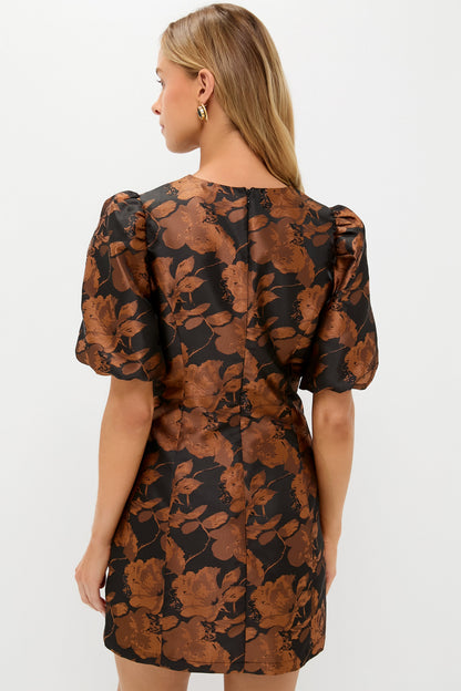 Black & Copper Floral Jacquard Minetta Mini Dress