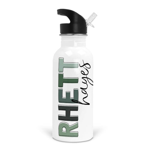 Gradient Greens Color Block Personalized Kids Water Bottle