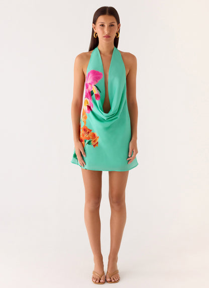 Halia Cowl Mini Dress - Jungle Bloom