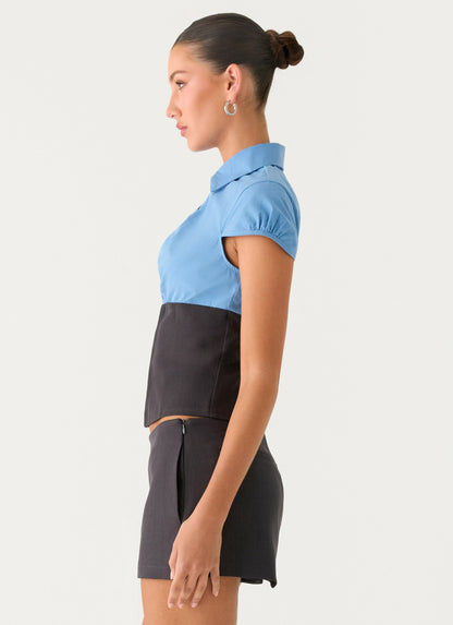 Harlee Poplin Suiting Top - Charcoal